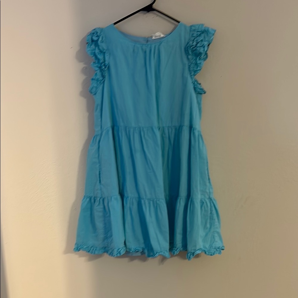 Blue Tiered Ruffled Sundress with Flutter Sleeves
